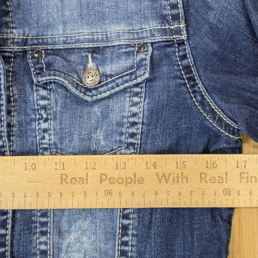 Silver Jeans Co Womens Denim Jacket Medium Wash Trucker Blue Medium Y2K Western - Picture 7 of 8